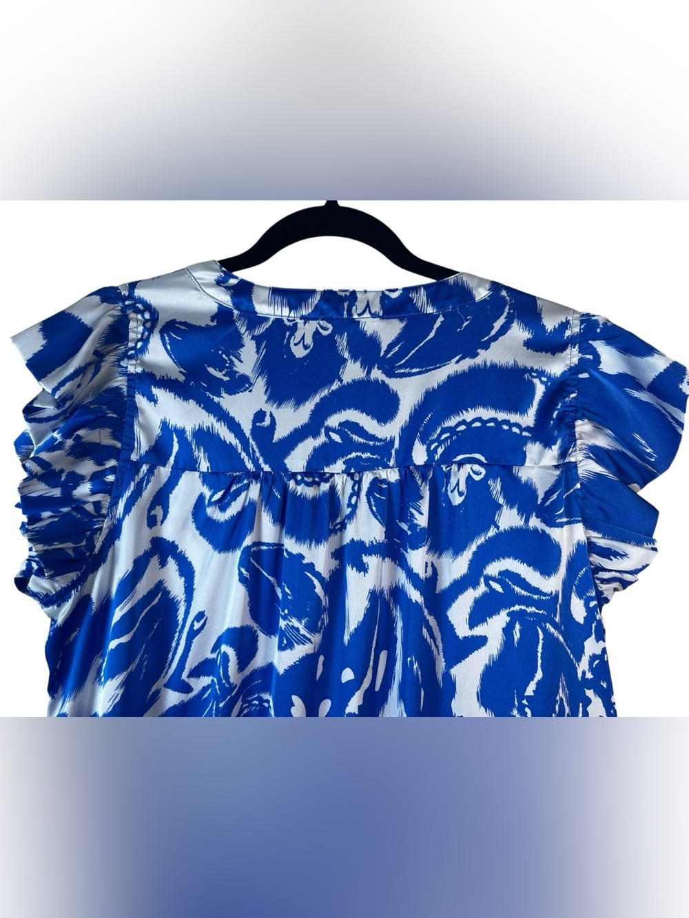 Jodiel Blue and White V-Neck Flutter Sleeve Tiered Swing Dress size L - Picture 3 of 12